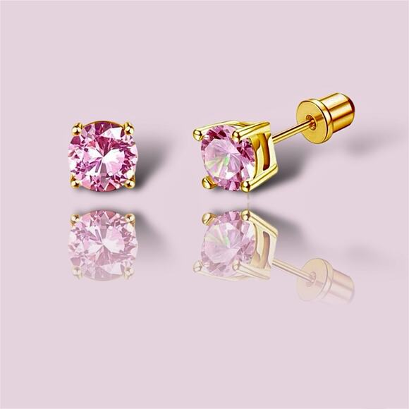 Hypoallergenic Pink Stud Earrings - Picture 1 of 6
